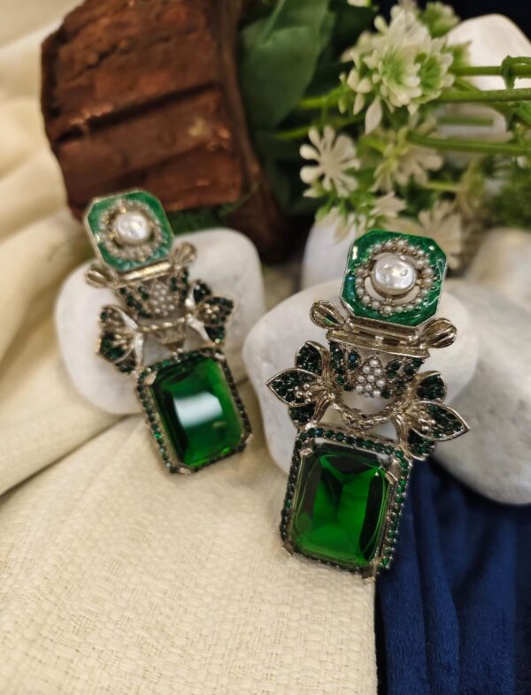 Dublet stone statement earrings with micro zercon Green color